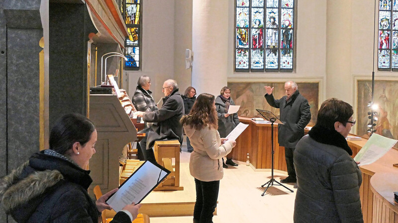 Orgelsachverständiger Gerhard Siegl an der Orgel sowie die Schola "Basilika In Motion" unter der Leitung von Manfred Plomer.