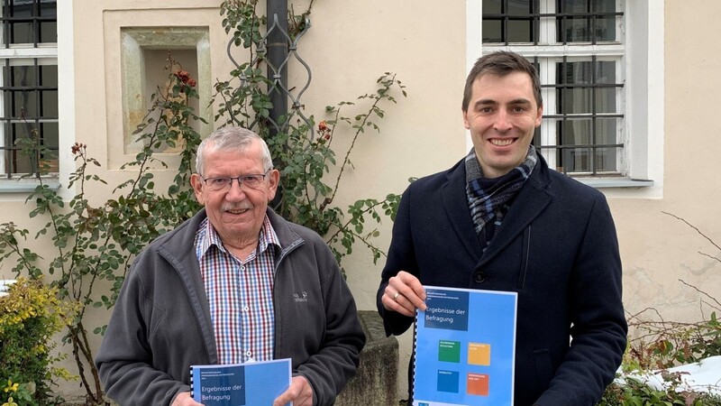 Bürgermeister Simon Haas (r.) und Seniorenbeauftragter Albert Graßl stellen den Ergebnisbericht der Öffentlichkeit vor.