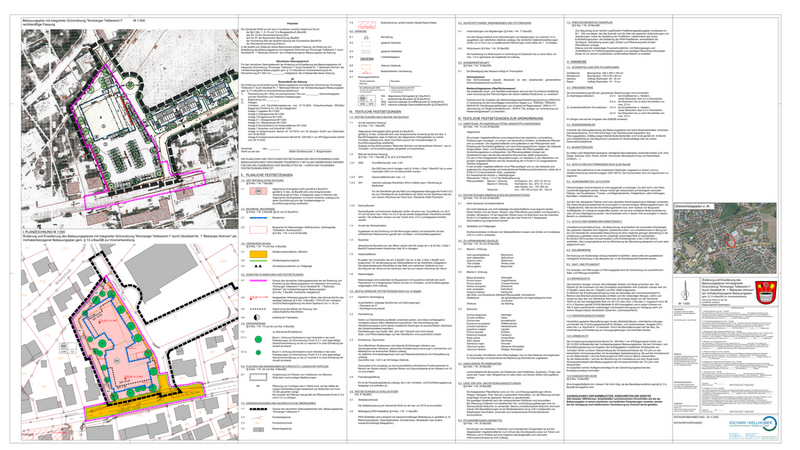 Der Geltungsbereich des "Vorhabenbezogenen Bebauungsplans" umfasst das alte Rewe-Gelände und die neue Abbiegespur samt Querungshilfe auf der Staatsstraße (lila Markierung).