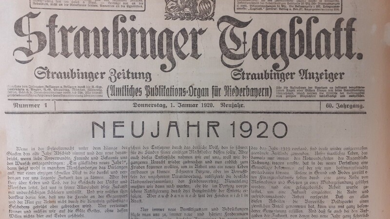 Neujahr 1920: Die schlanke Titelschrift ist im Geschmack der Zeit gehalten. Im Text heißt es sinngemäß, es sei gut, die Zukunft nicht zu kennen. Das wirkt imNachhinein - 1929 ist die Weltwirtschaftkrise, 1939 beginnt der Zweite Weltkrieg - geradezu prophetisch.