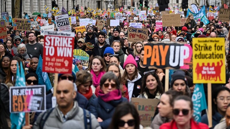 Protestierende Lehrer in London.