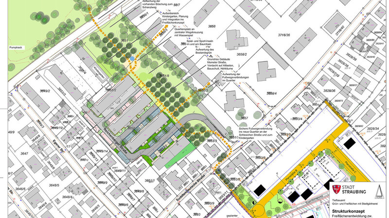 Eva-Maria Schwarzbauer von der Abteilung Grün- und Freiflächen des Tiefbauamts hat diesen ersten Plan für eine neue, attraktive Parkanlage zwischen Schanzlweg und Reichenberger Straße entworfen.
