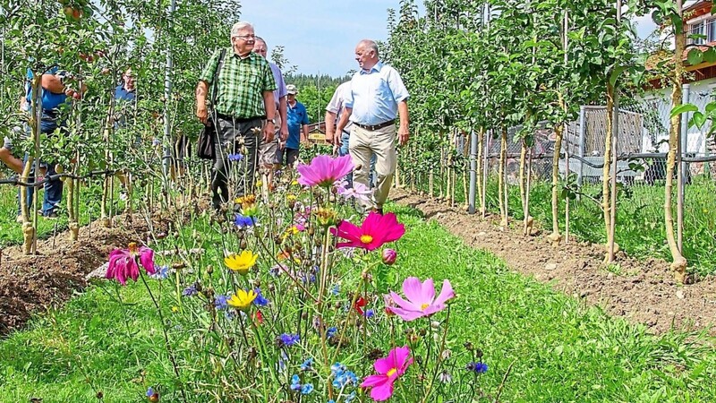 Die Niederbayern begutachteten auch den Vereinsgarten des OGV. Viel Lob erntete auch hier die bunte Blühwiese.