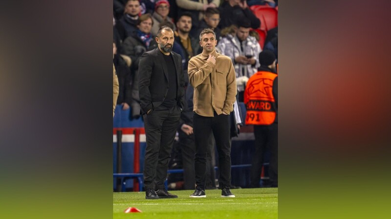 Sie bauen den Bayern-Kader der Zukunft: Sportvorstand Hasan Salihamidzic (l.) und Marco Neppe. Bei Benjamin Pavard, Lucas Hernández, Jamal Musiala, Alphonso Davies, Leroy Sané und Serge Gnabry (unten v.l.) müssen Lösungen gefunden werden.