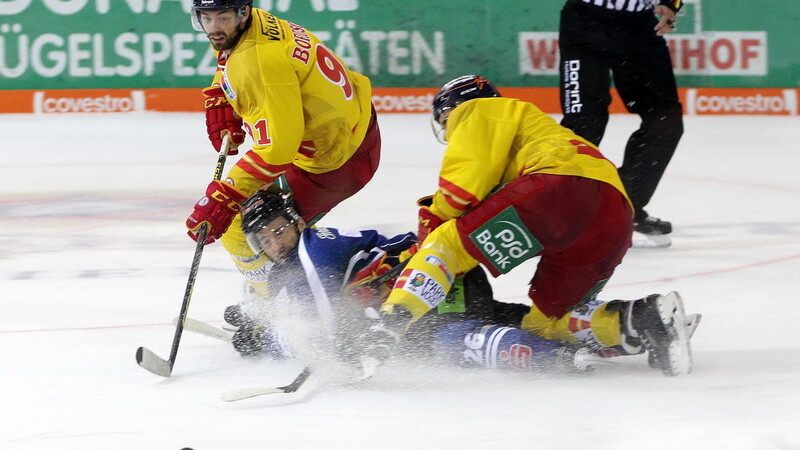 Die Straubing Tigers (am Boden Mike Hedden) haben den Heimauftakt gegen Düsseldorf verloren.