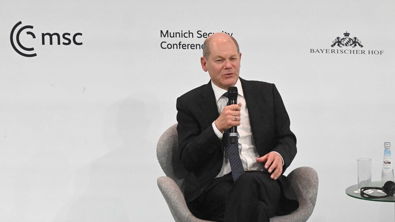 Bundeskanzler Olaf Scholz (SPD) auf der Münchner Sicherheitskonferenz.